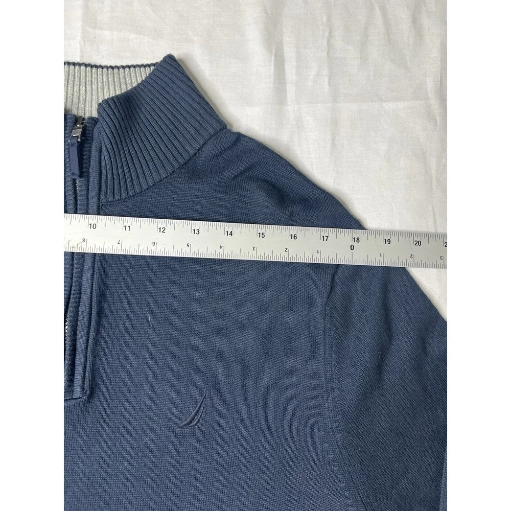 Nautica Mens Blue‎ Long Sleeve Fleece Quarter Zip Size Large Mock Neck